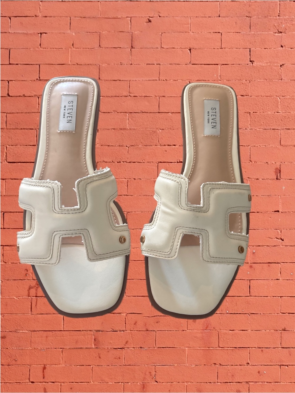 STEVEN by Steve Madden Cream Open-Toe Slide Sandals